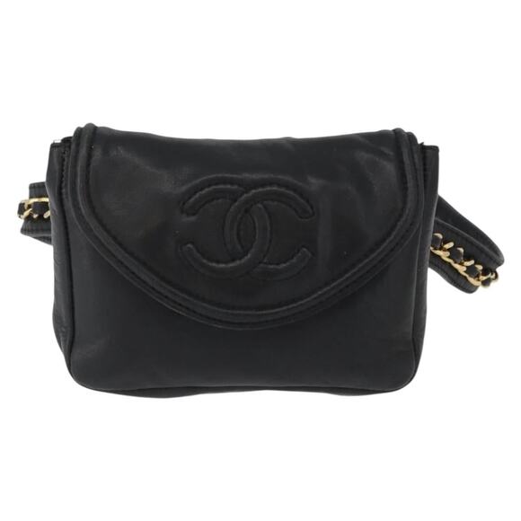 CHANEL Accessories - Chanel Lambskin CC Logo Chain Waist Bag Black